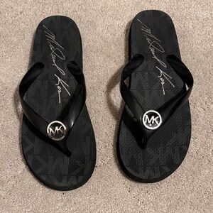 Michael Kors Black Logo MK Flip Flop Sandals